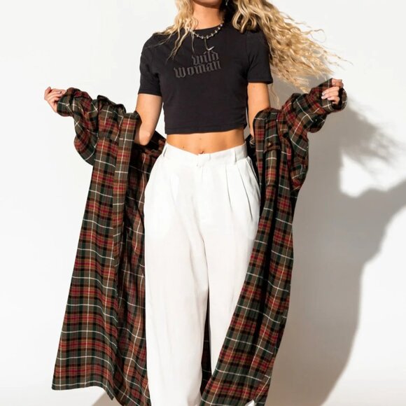 NWT Dressed in LALA // Grunge Goddess Flannel Duster Plaid Jacket Shirt // L - Picture 3 of 8